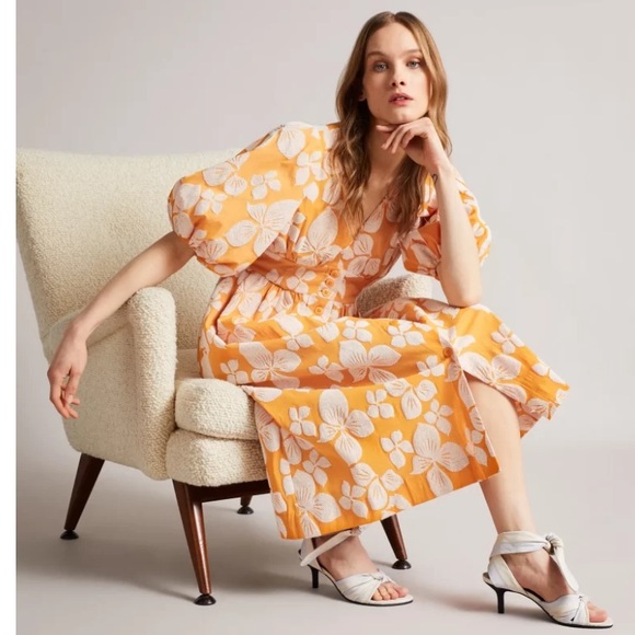 Ted Baker London Dresses & Skirts - TED BAKER CINTHY BUTTON FRONT JACQUARD DRESS, DARK ORANGE